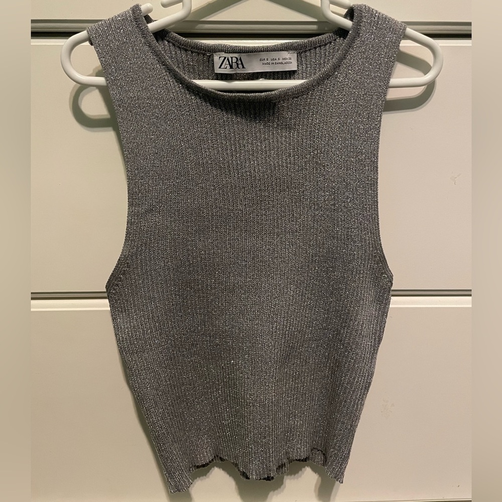 Zara Metallic Silver Tank Top